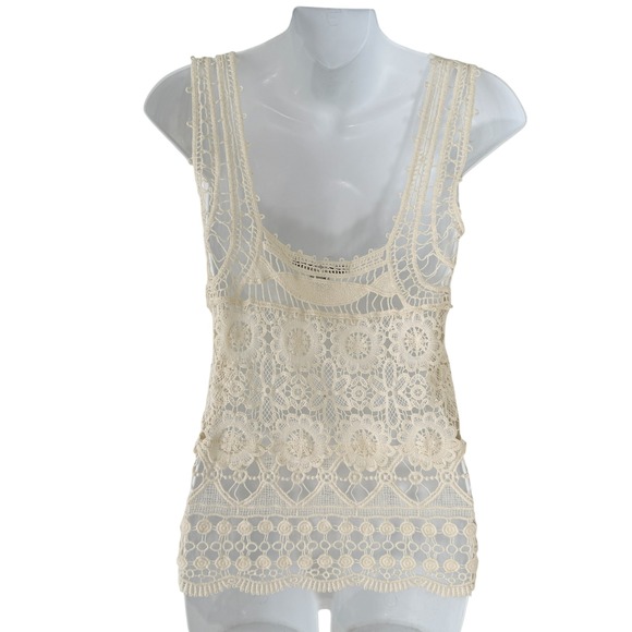 American Rag Womens Cream Crochet Tank Top Medium Boho‎ Festival Beach Cover Up - Picture 9 of 16